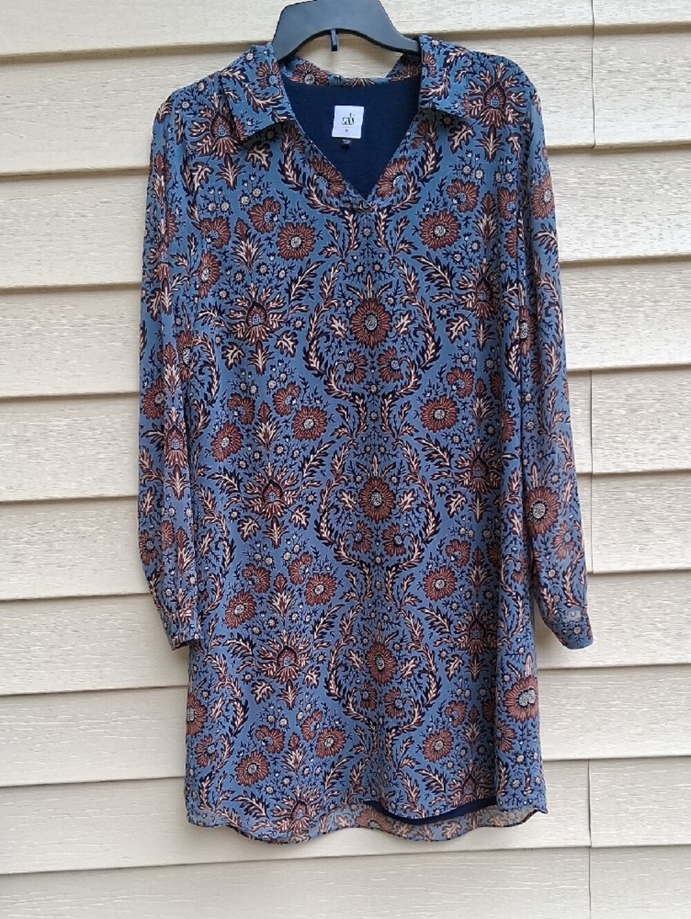CAbi Blue and Brown Floral Tunic Top - Picture 2 of 16